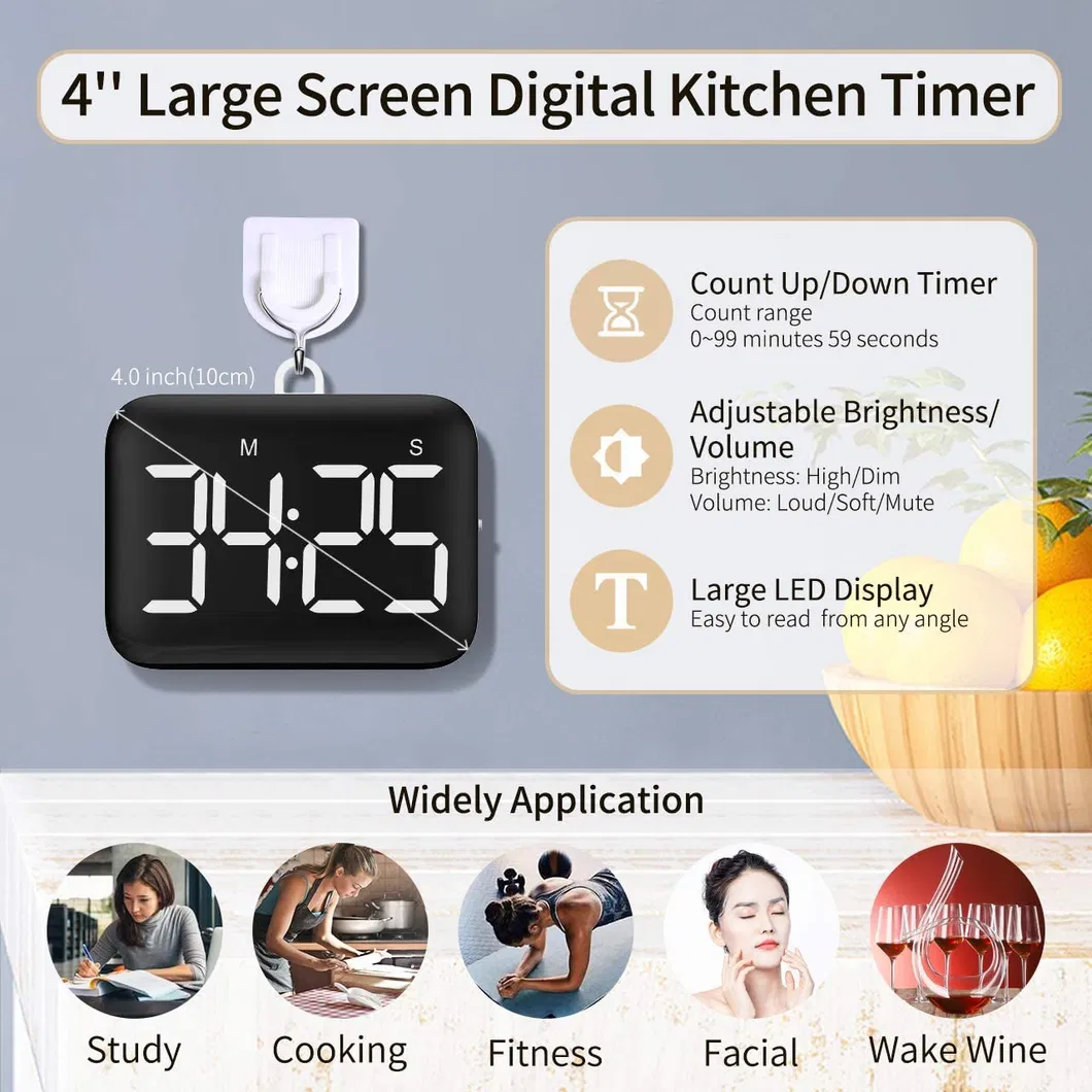 Large LCD Display Digital Kitchen Magnetic Countdown Timer