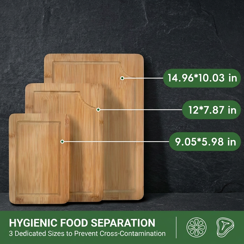 FSC Certified 3-Piece Bamboo Chopping Blocks Set Heavy Duty Tabla De Cortar Picar with Juice Groove Bamboo Cutting Boards Set
