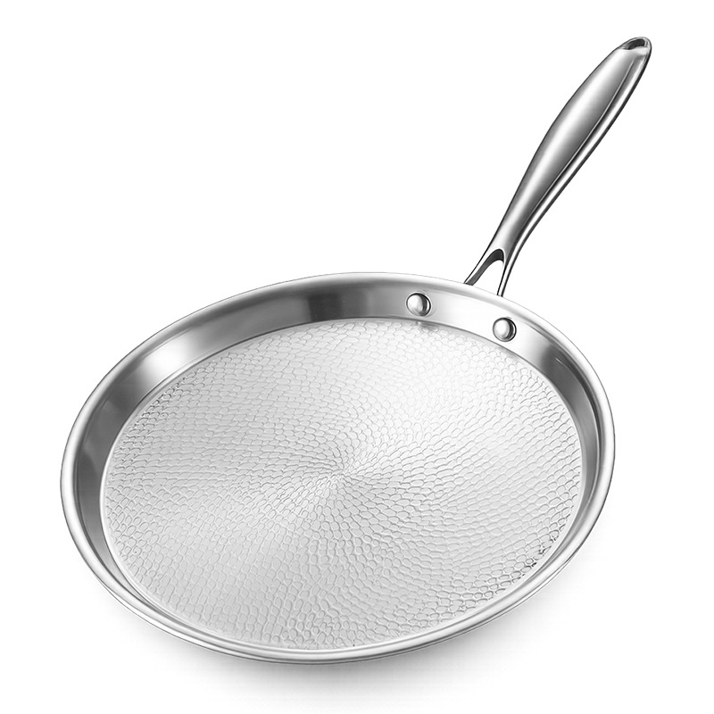 24*2CM Cast Iron Hammered Pizza Pan, 0-coating Non-stick Baking Pan with Extended Heat-resistant Handle, Suitable for All Stoves