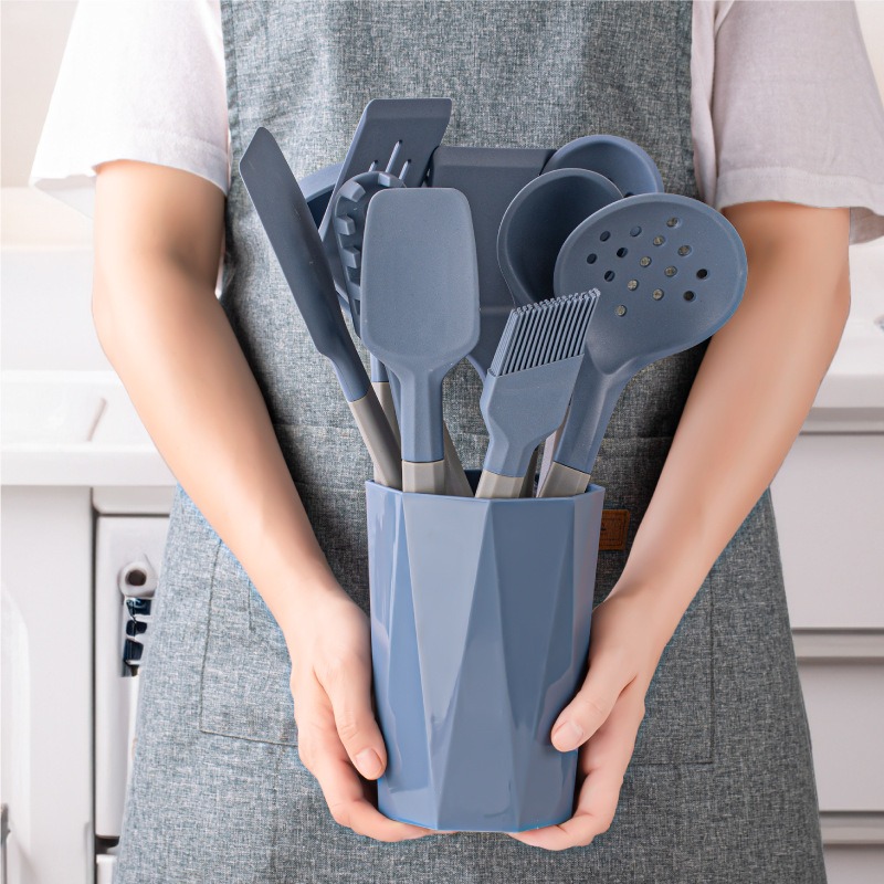 Manjia Silicone Kitchenware Non-Stick Household Stir-Fry Spatula Soup Spoon Set with Bucket Storage Kitchen Utensils
