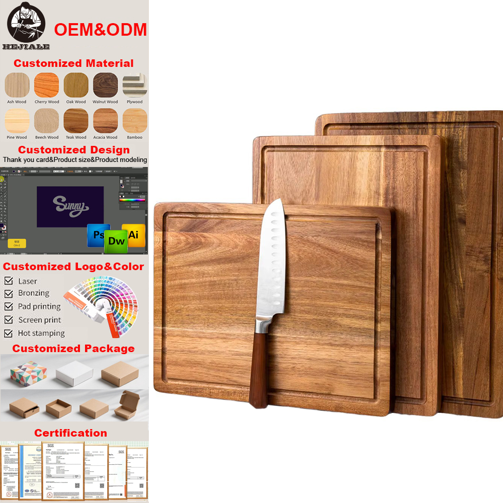 Acacia Wood Cutting Board Large Size with Juice Grooves for Kitchen Meal Prep Outdoor Food Serving Cheese Chopping