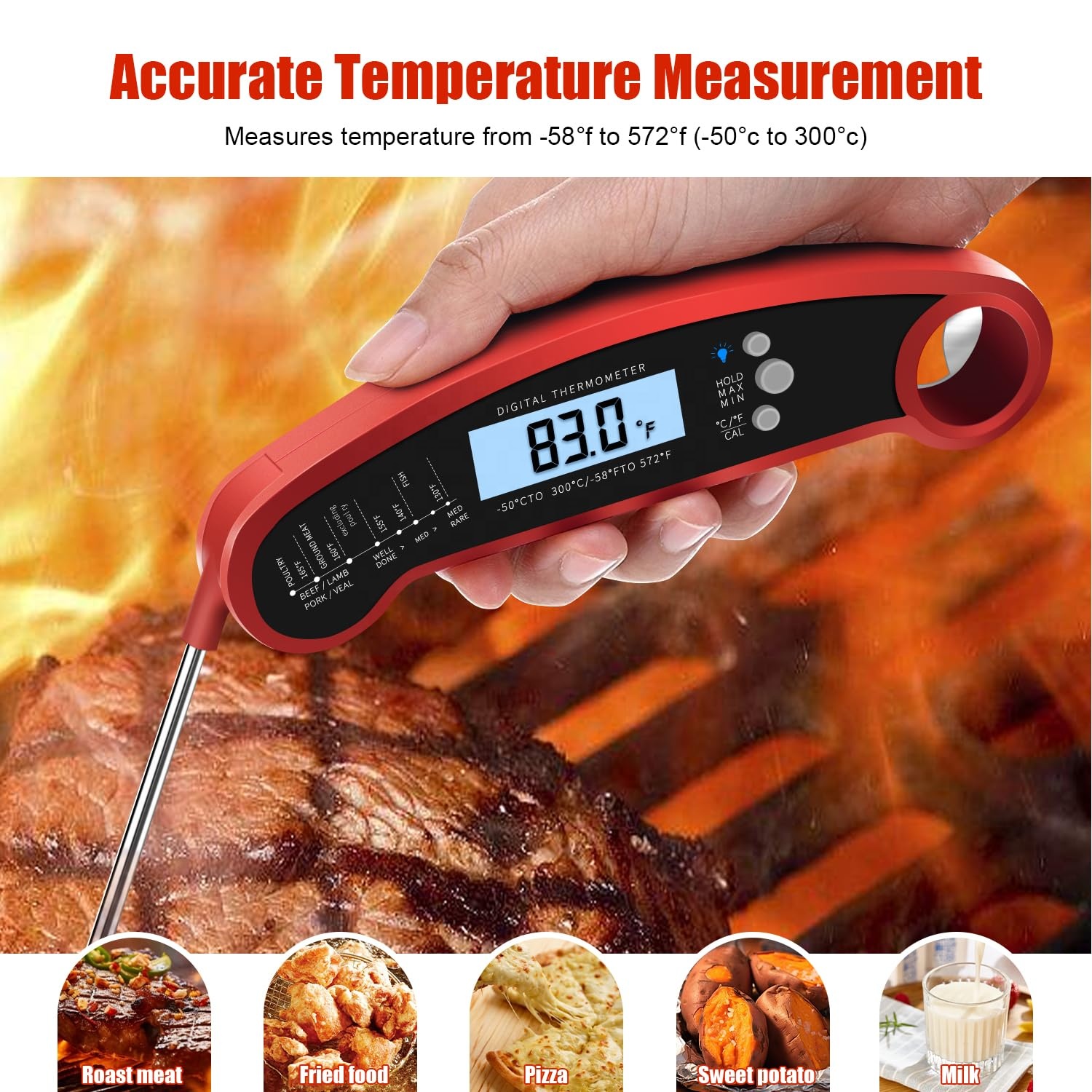 Hot Selling Kitchen Waterproof Instant Read Wireless Electronic Barbecue Thermometer Digital Meat Thermometers Food Grade 304