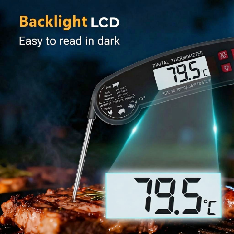 Professional 0C Calibration Digital Instant Read Meat Thermometer with Backlight LCD for Grill BBQ Kitchen Food Cooking