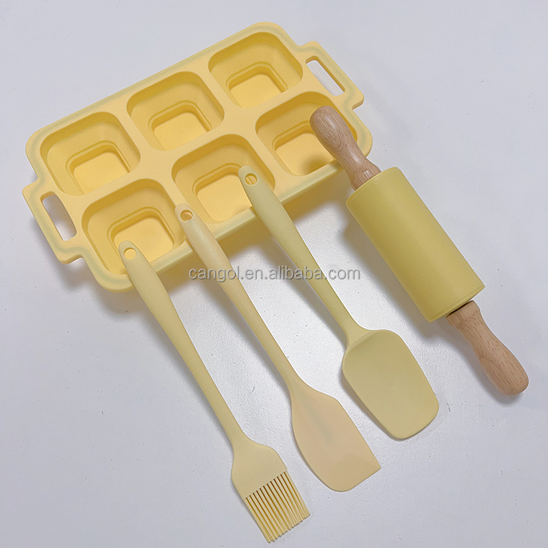 Custom Silicone Baking Tools Set Silicone Muffin Pan with Handle Brush Rolling Pin Spatula for Kids Toddlers Baking Kitchen