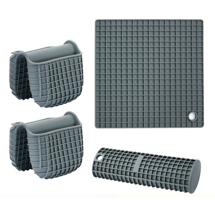 Silicone Oven Gloves with Non-Slip Heat Resistant Hot Trivet Mats and Cooking Pinch Mitts Pot Holders Set for Baking Cooking