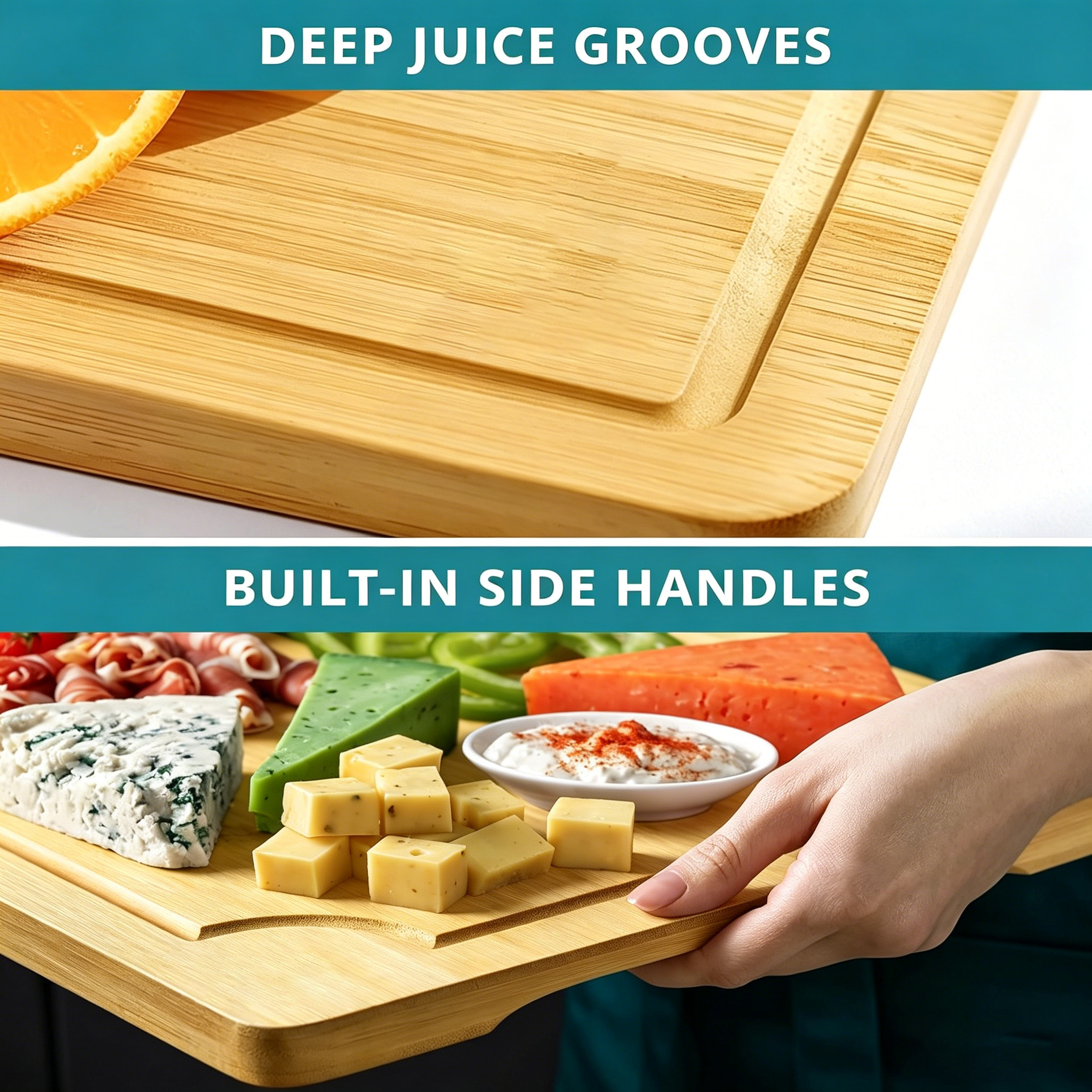 Thick Bamboo Cutting Board Set of 3 Large Wood Chopping Board with Juice Groove Double Sided Reversible Organic Kitchen Board