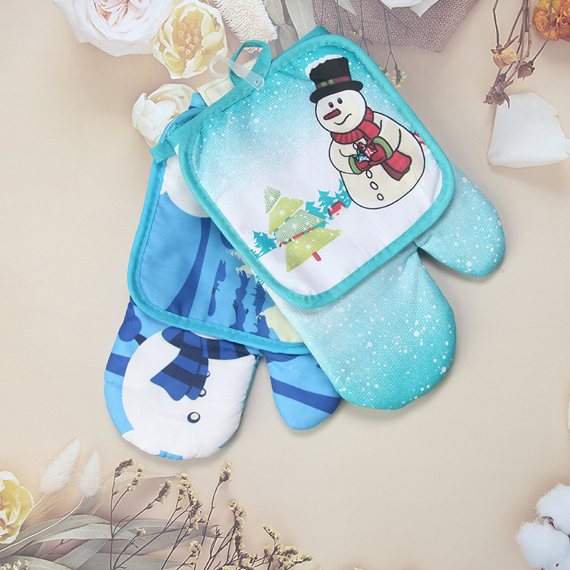 WML053 Custom Printed New Christmas Kitchenware 2-Piece Set Heat Resistant Gloves Table Trivets Kitchen Baking Oven Mitts