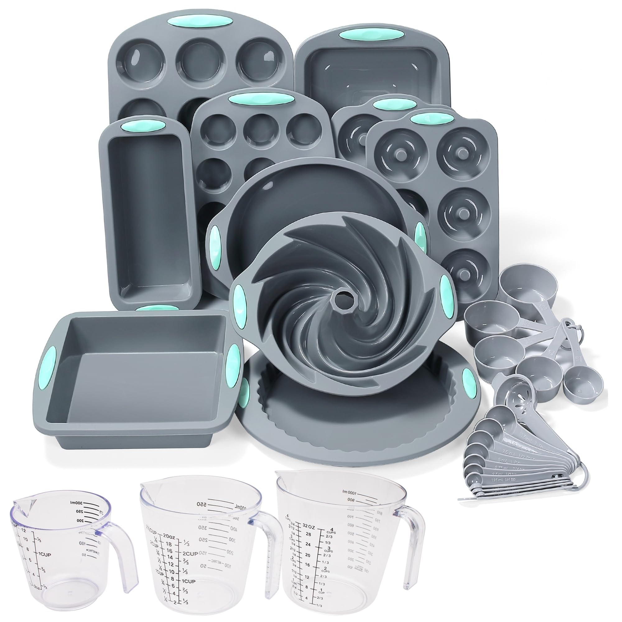 30pcs Silicone Baking Set 10-Piece Bakeware Cake Pan Mold Baking Sheet Donut Muffin Pans Measuring Cups Spoons Home Baking