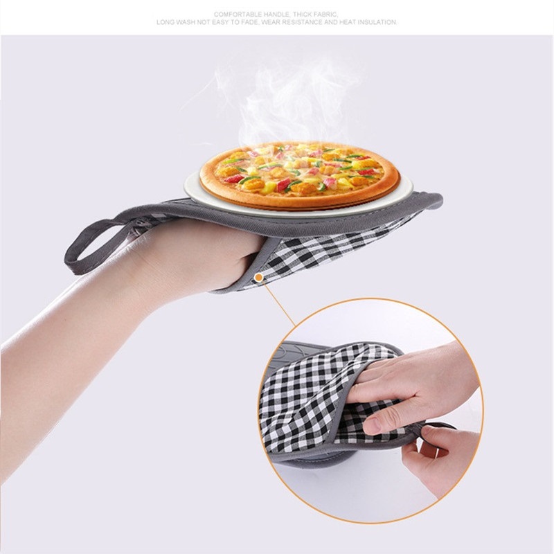 Silicone Oven Mitts Hanging Loop Heat Resistant Cotton Gloves Non-Slip Trivet Pot Holder Microwave Baking Food Home Kitchen Cook
