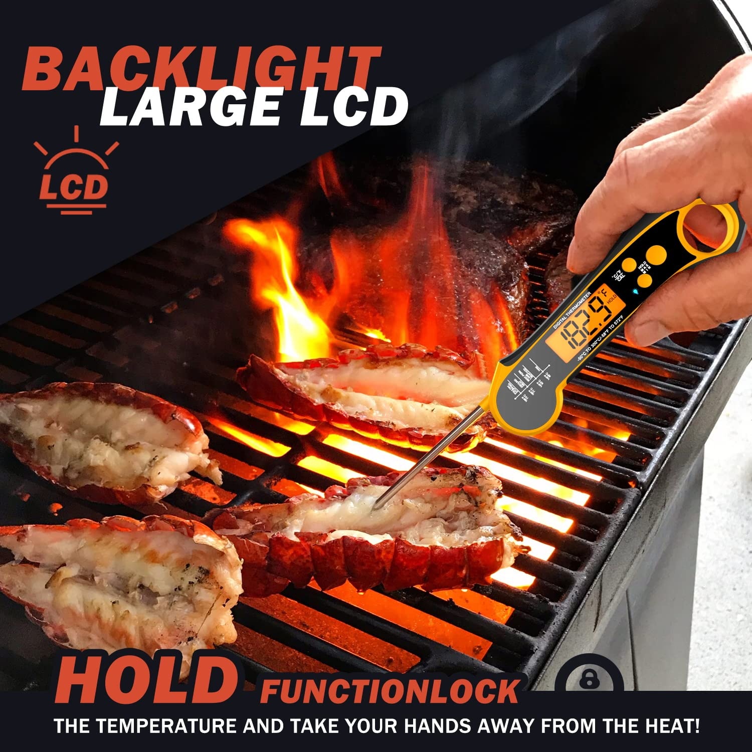 OEM Waterproof Instant Read Meat Thermometer Foldable Digital Food Probe with Backlit LCD for Kitchen BBQ Smoker Grill