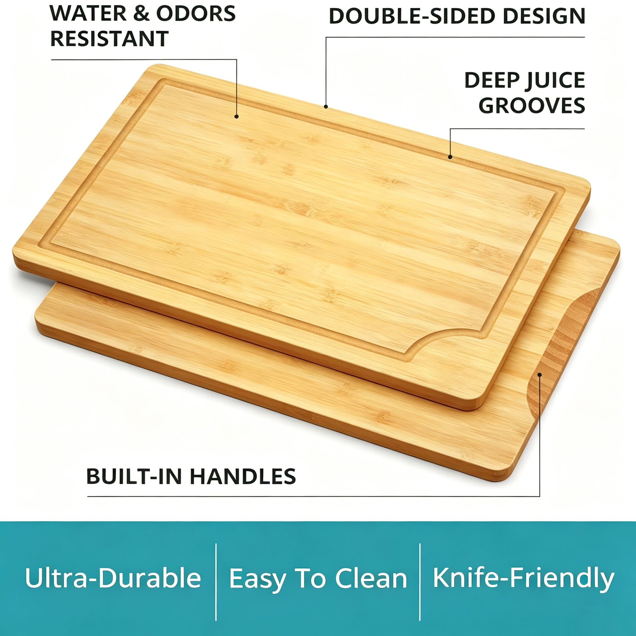 Thick Bamboo Cutting Board Set of 3 Large Wood Chopping Board with Juice Groove Double Sided Reversible Organic Kitchen Board