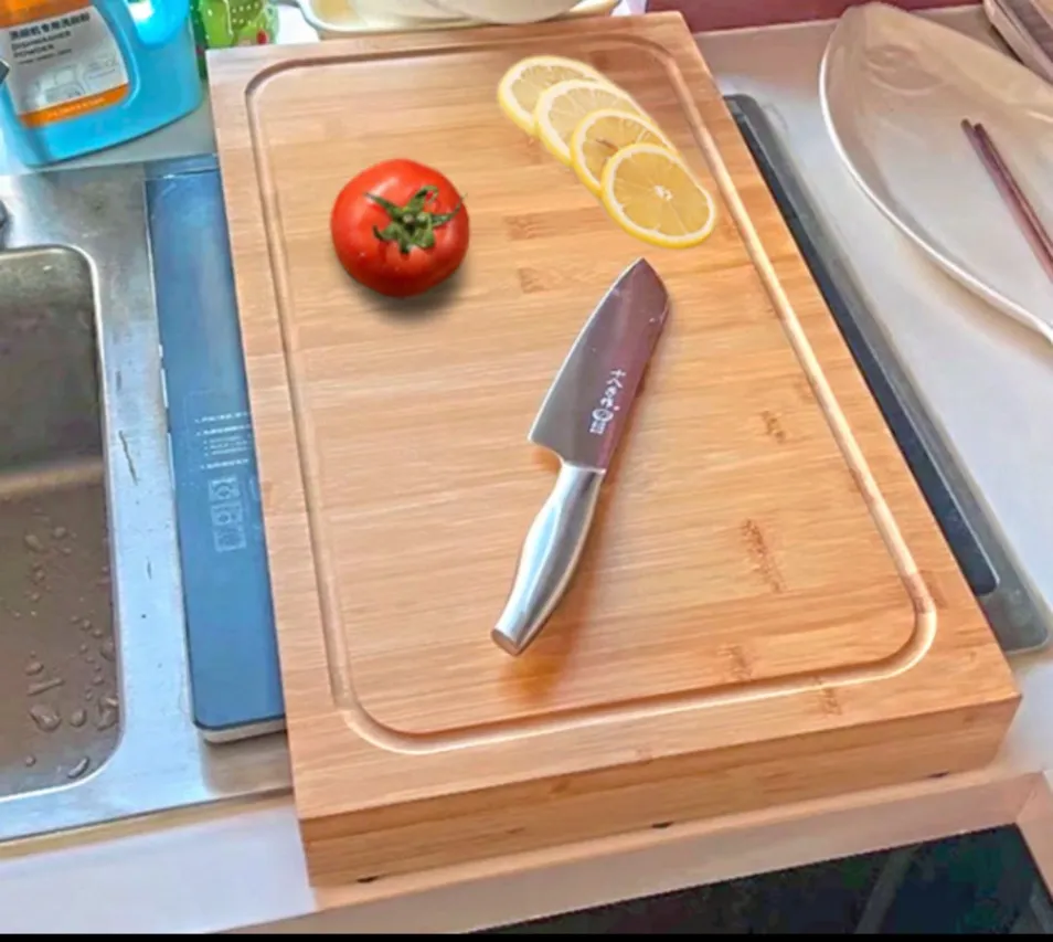 Extra large bamboo cutting board with 2 stand slots