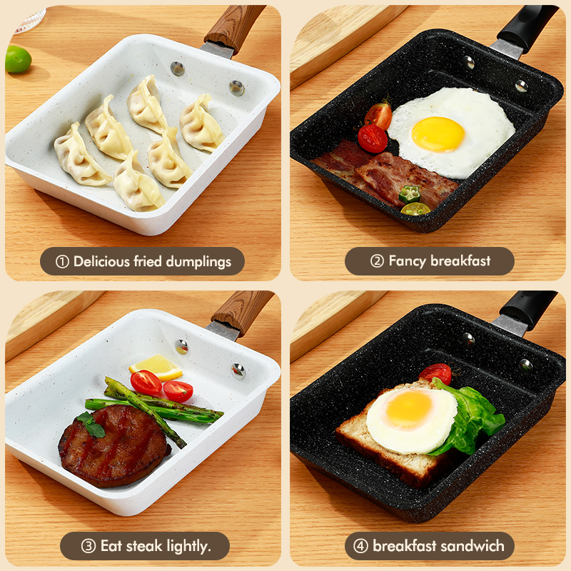 Japanese Style Square Cast Iron Multi-function Thickened Bottom Non-Stick Stone Color Small Frying Pan for Home Kitchen