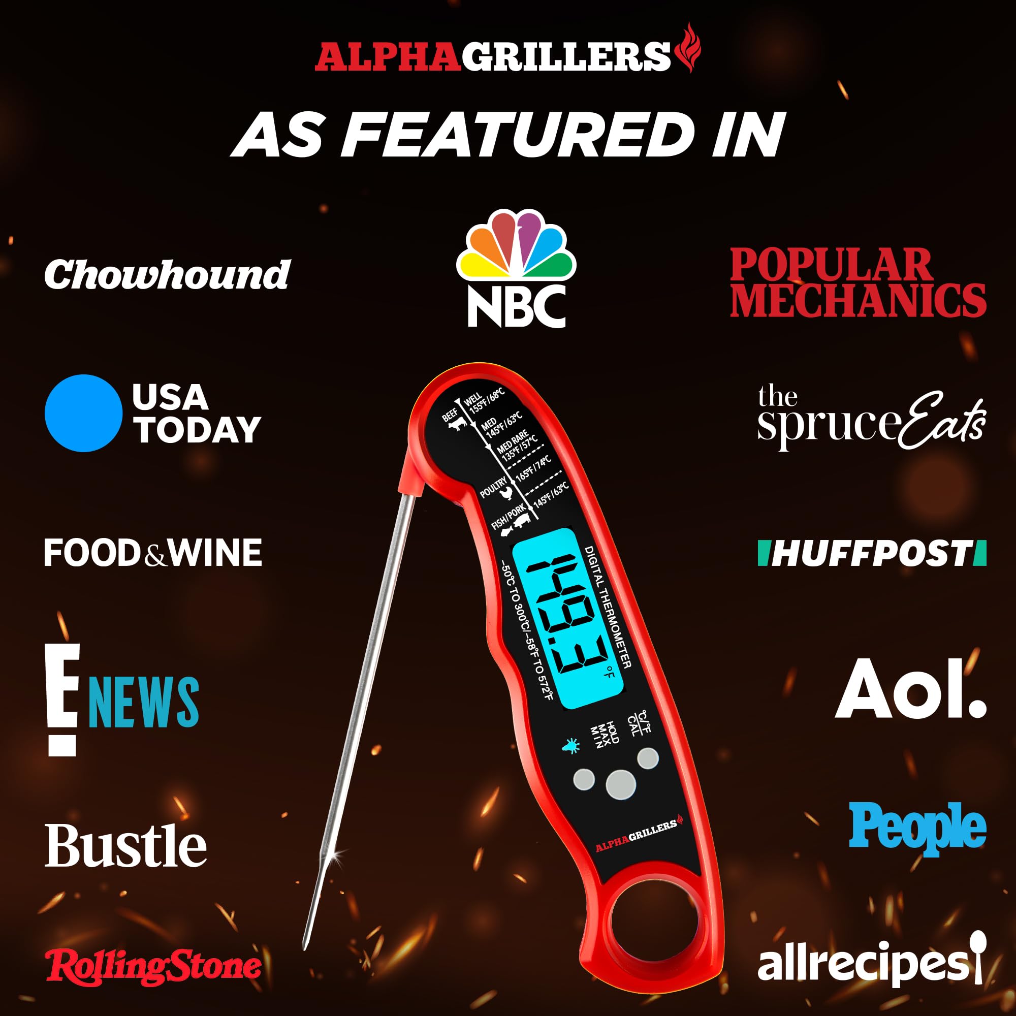 Meat Thermometer Digital - Instant Read Food Thermometer for Cooking and Grilling Stocking Stuffers