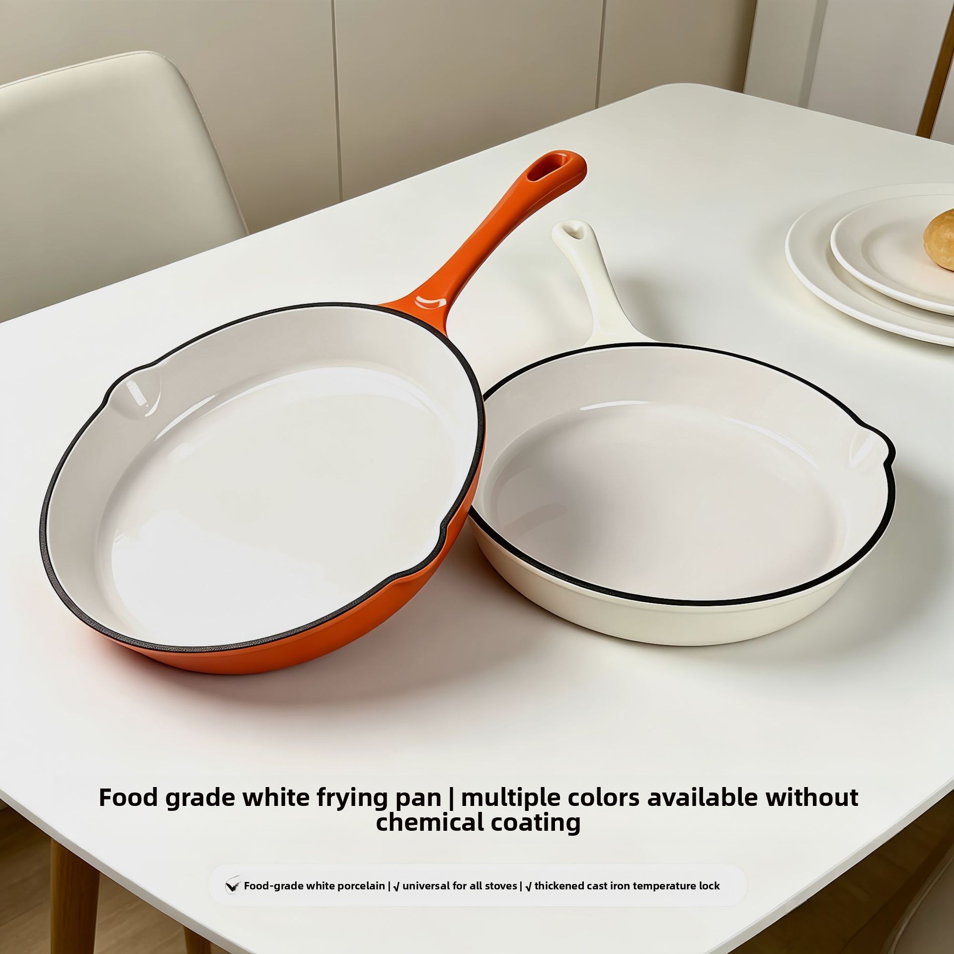 Round Enameled Cast Iron Frying Pan, Metal Kitchen Skillet Multi-use Cooking Cookware