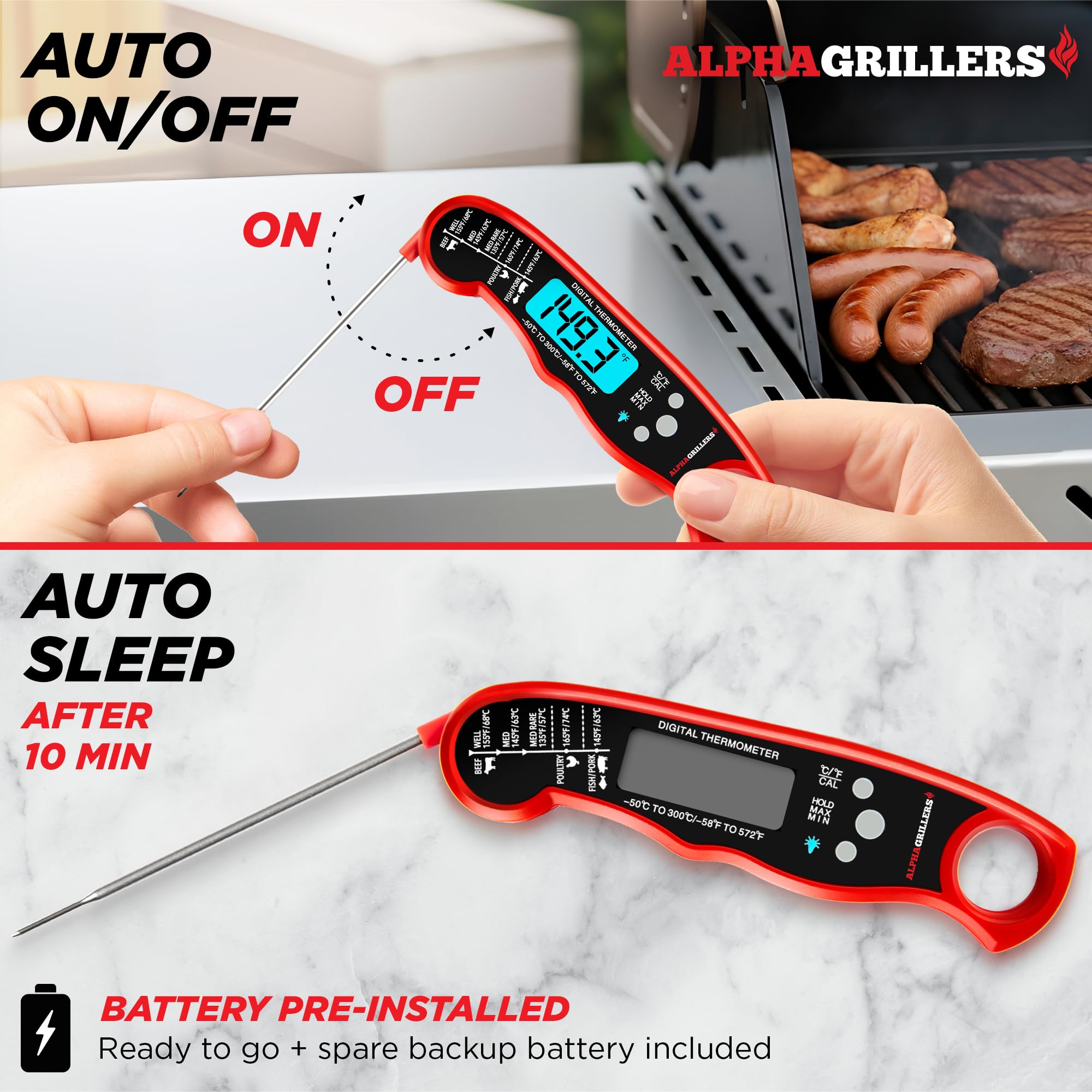 Meat Thermometer Digital - Instant Read Food Thermometer for Cooking and Grilling Stocking Stuffers