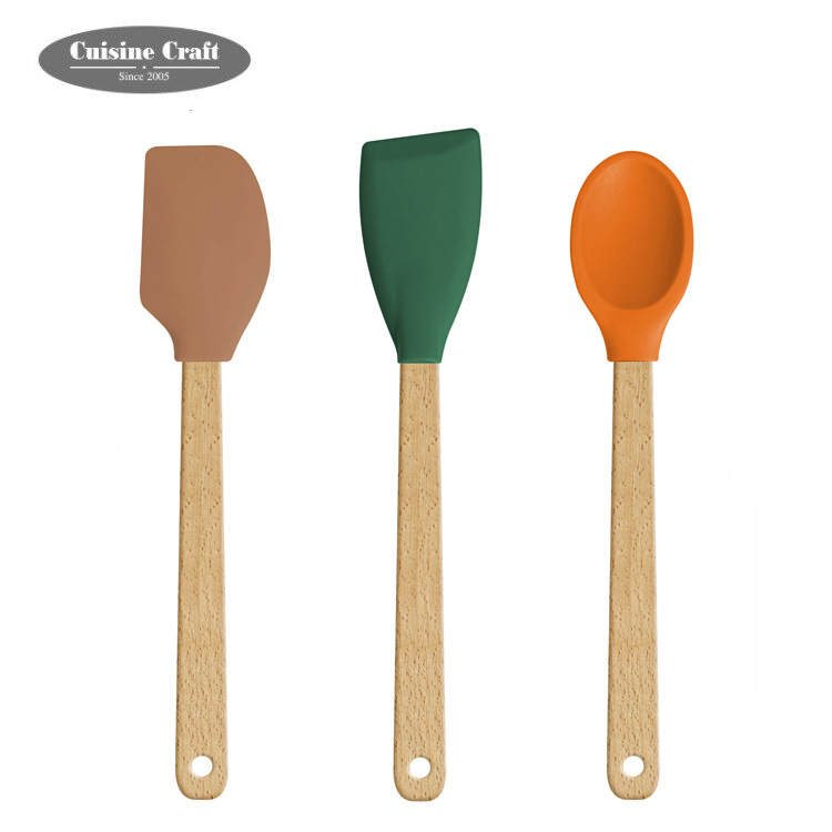 LFGB Painted Pattern Good Quality Hot Sale Kid Wood Handle Digital Printing Silicone Spatula