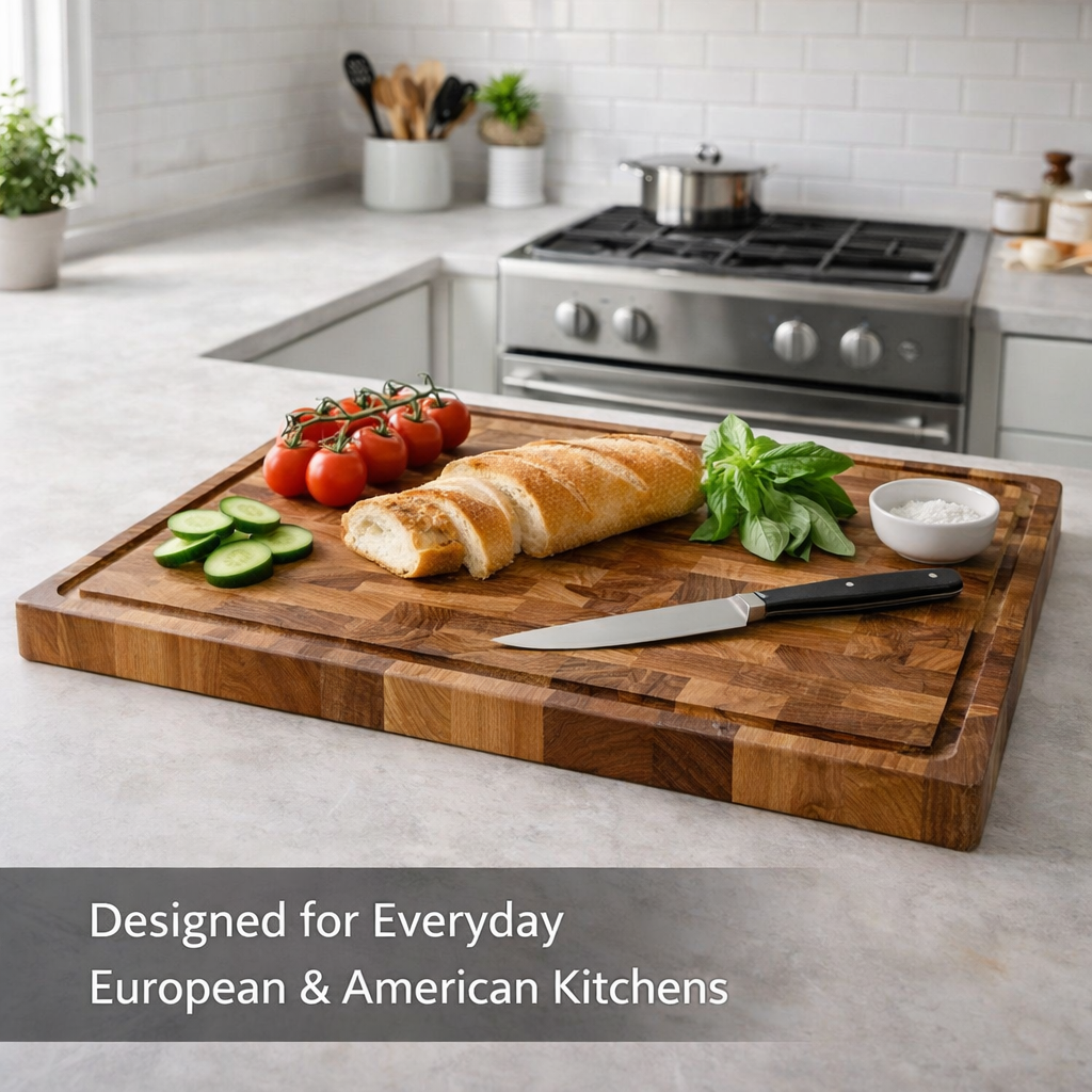 Large End Grain Teak Wood Cutting Board Chopping Blocks Serving Meat Kitchen Chopping Boards Gift with Juice Groove