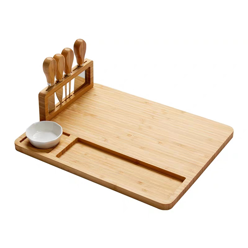 Bamboo Cheese Board Set with 4 Pcs Knife Charcuterie Serving Cutting Board for Home Kitchen Wedding Gift Wholesale FSC