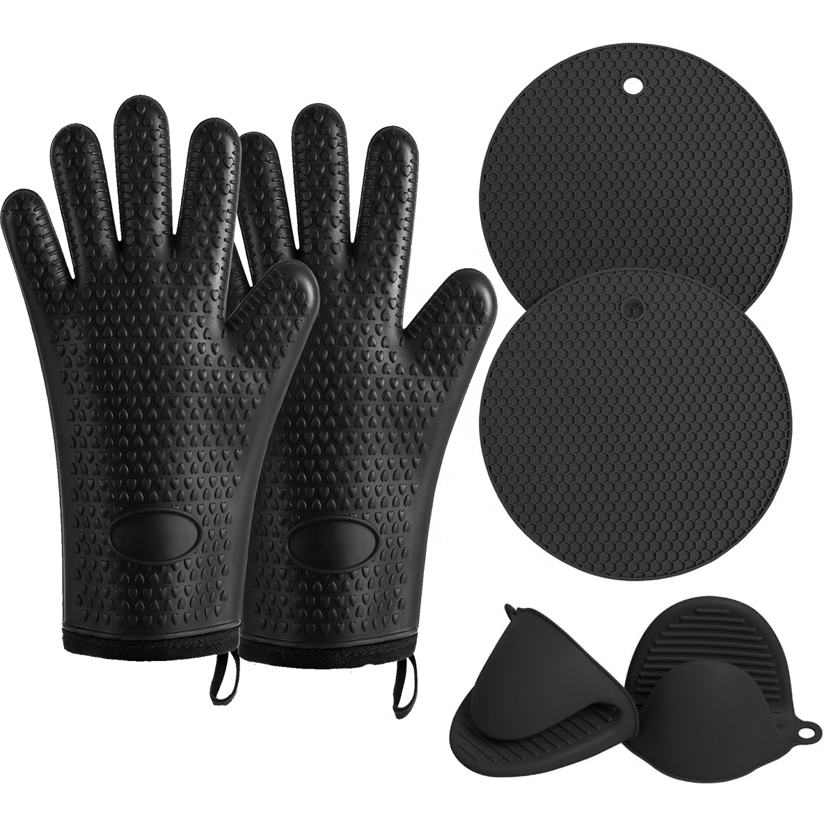 Silicone Oven Gloves Heat Resistant Trivet Mats and Cooking Oven Mitts Pot Holders Set for Kitchen