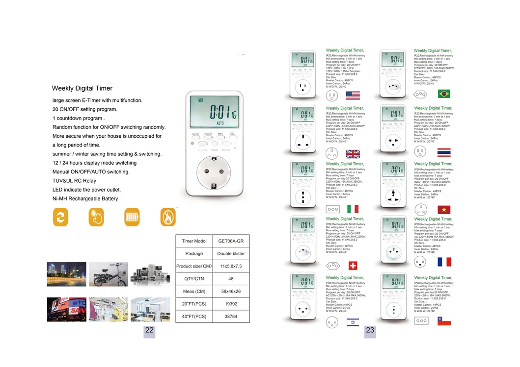 Electronic Digital Timer Switch Multi-Function Plug Kitchen Timer Outlet 7 Day 12/24 Hour Programmable Timing Socket