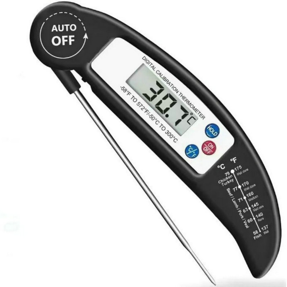 Foldable BBQ Meat Grill Thermometer LCD Display Digital Electronic Binary Insulation Measurement Convenient Power Household