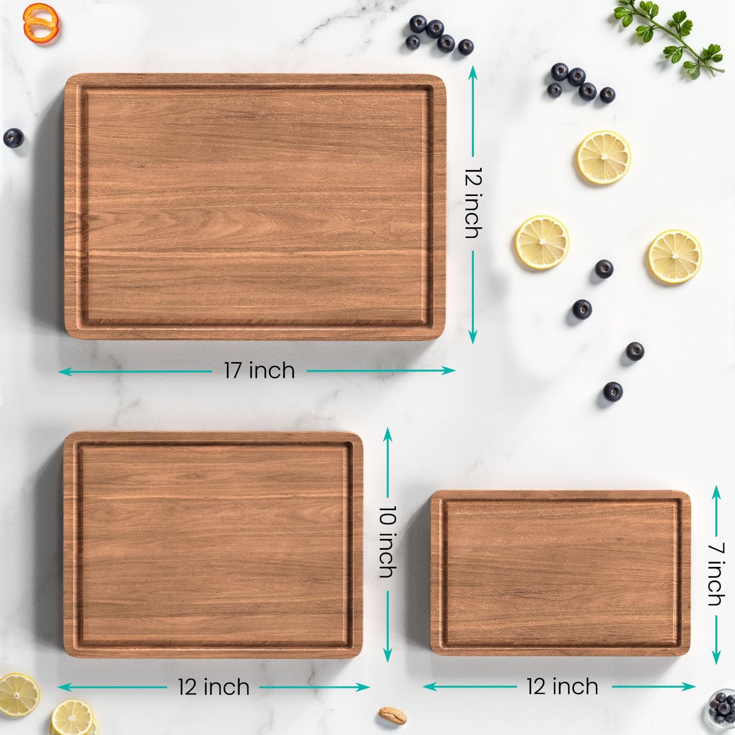 Acacia Wood Cutting Board Set With Juice Compartment And Handle Suitable For Kitchen's Set Of Durable Boards
