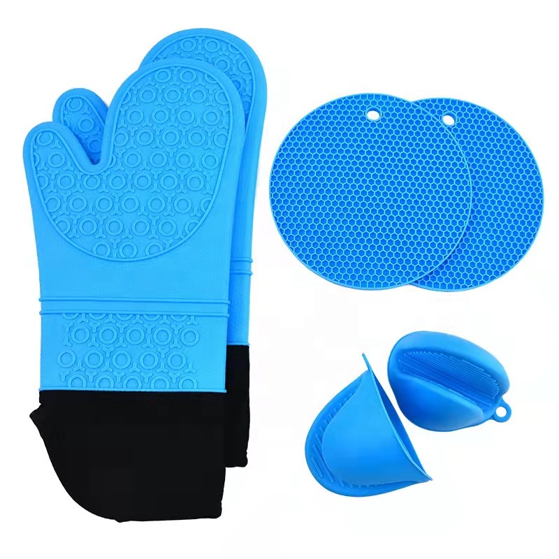 Pack of 6 Extra Long Oven Mitts Pot Holders Sets with Mini Oven Gloves Hot Pad Potholders Customized Printed Silicone Trivets