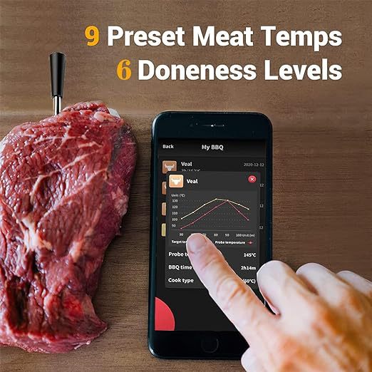 2025 Stainless Steel Bluetooth Waterproof Dual-Probe Magnetic Attachment Meat Thermometer App-Controlled BBQ Smart Thermometer