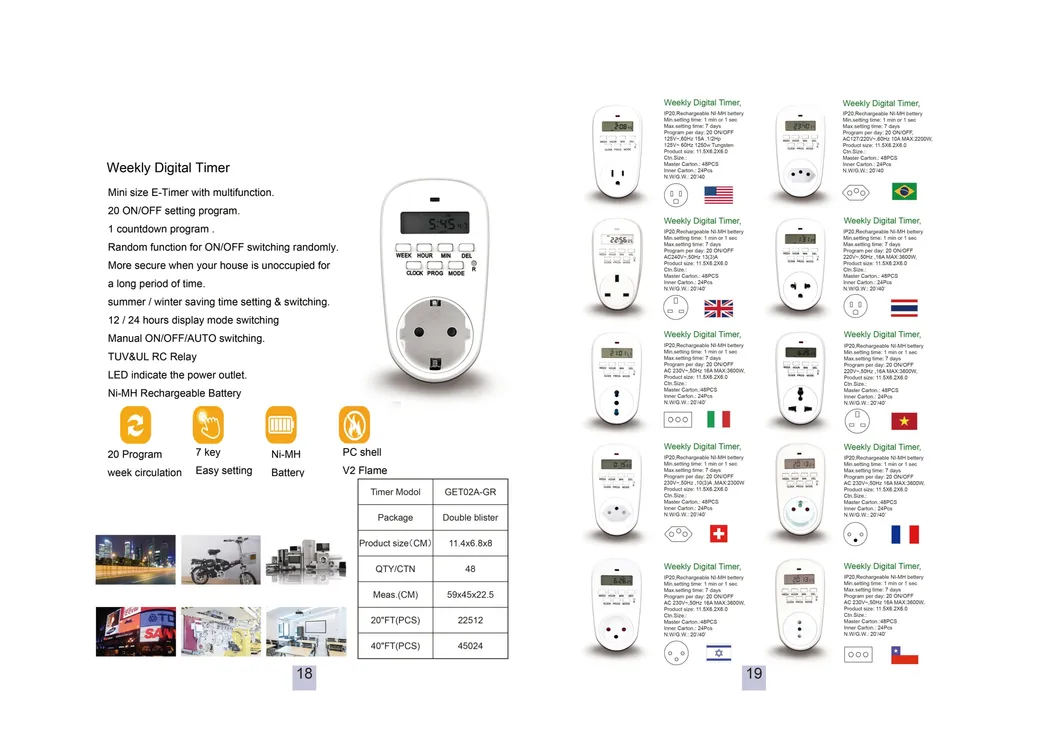 Electronic Digital Timer Switch Multi-Function Plug Kitchen Timer Outlet 7 Day 12/24 Hour Programmable Timing Socket