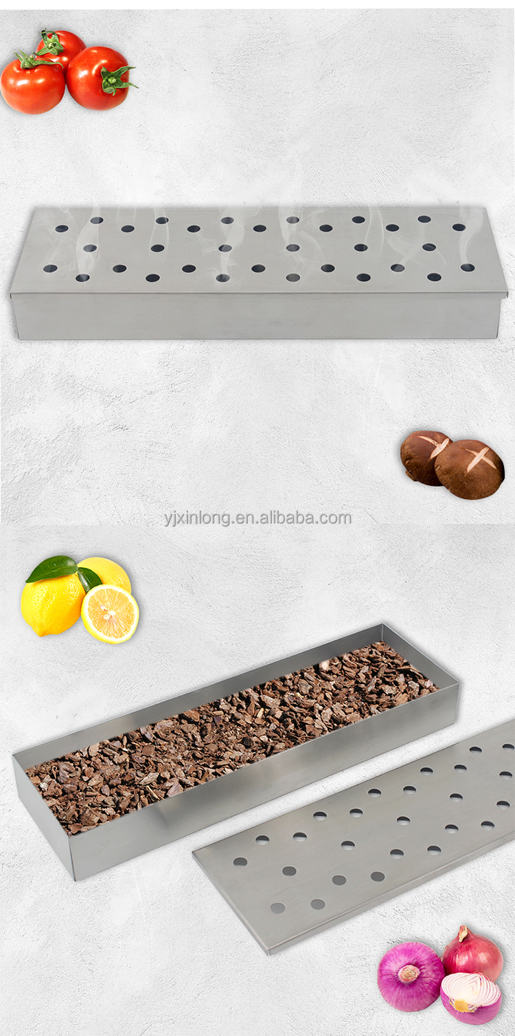 Hot Seller Stainless Steel Smoking Wood Chips Bbq / Barbecue Long Smoker Box