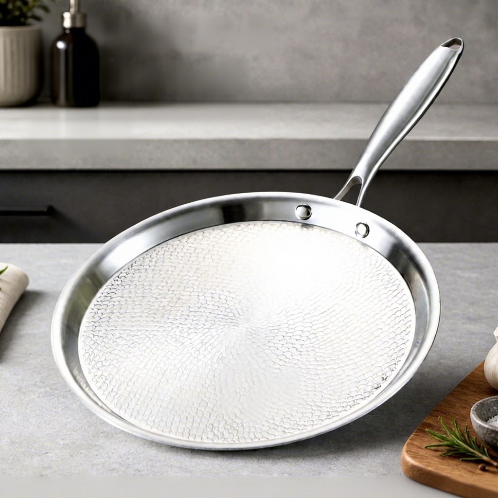 24*2CM Cast Iron Hammered Pizza Pan, 0-coating Non-stick Baking Pan with Extended Heat-resistant Handle, Suitable for All Stoves