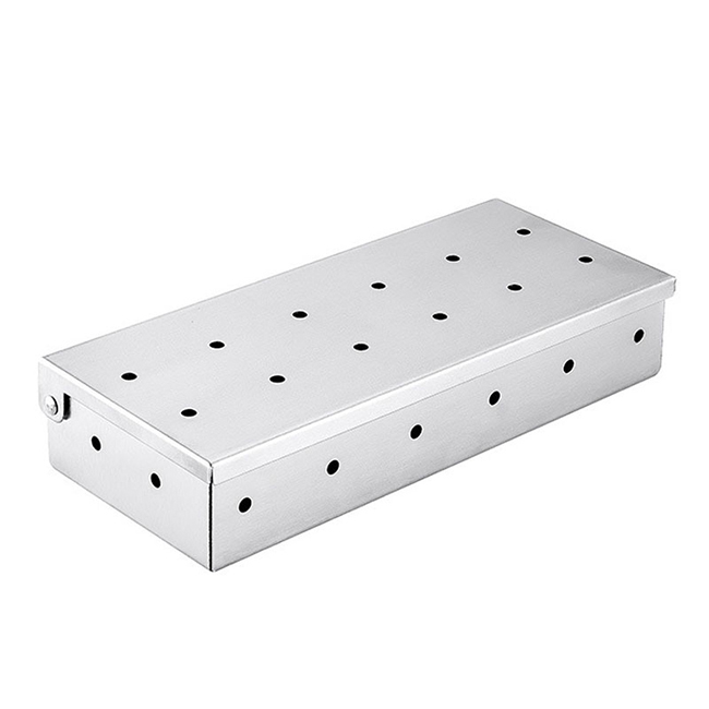 Universal Fit Hinged Lid Stainless Steel Heat Resistant Non-Stick Gas Grill Meat Infuser Smoker Box for Wood Chips Chunks