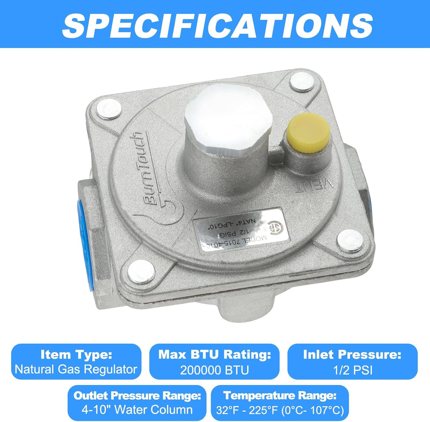 3/4" Natural Gas Pressure Regulator, Dual Gas Source Regulator Fits for NG/LPG Applications Gas Stove