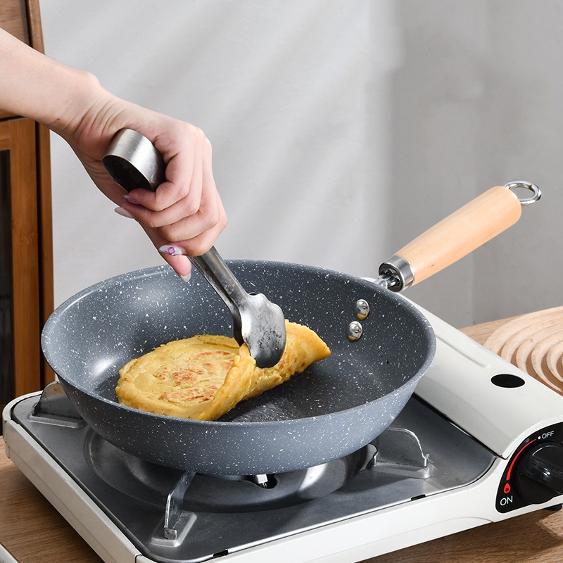 Non-stick PTFE-coated frying pan with wooden handle | Food-grade, PFOA-free cooking utensil for gas and induction cooktops
