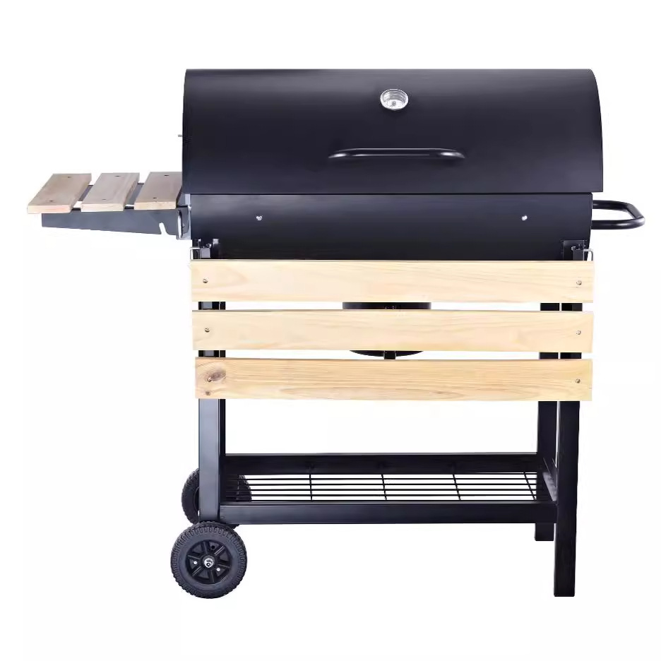 155-inch Iron Wood Powder Coated Frame Oil Drum Barbecue Grill Large-Sized Outdoor Irregular Style Smoker Multi-Functional