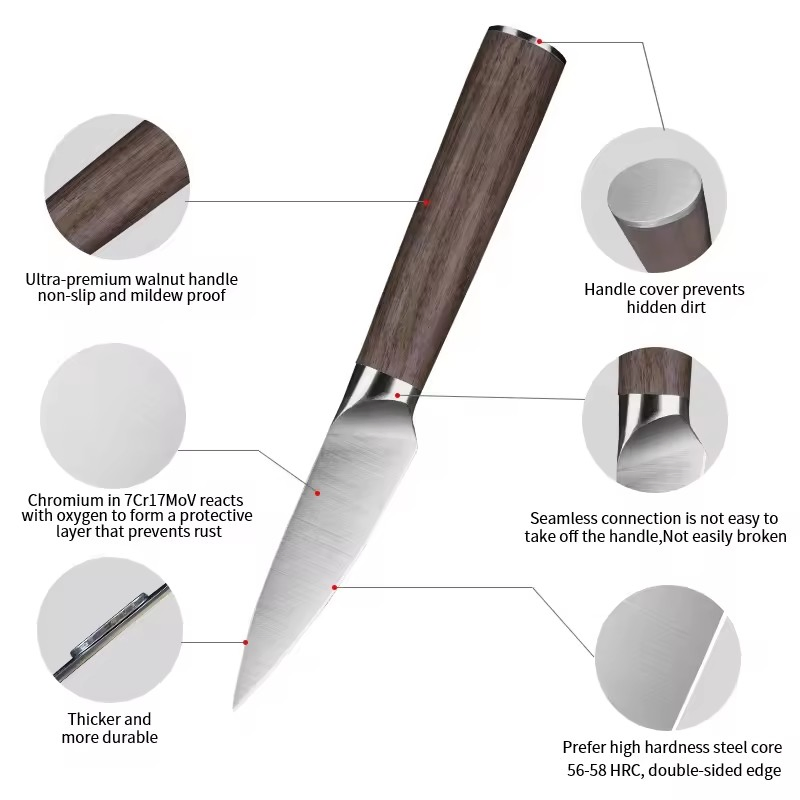 Yangjiang 7cr17MOV Stainless Steel Knives Kitchen Wooden Handle Knife Set with Block