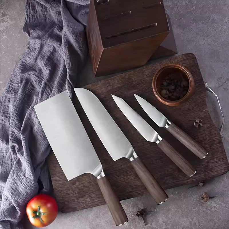 Yangjiang 7cr17MOV Stainless Steel Knives Kitchen Wooden Handle Knife Set with Block