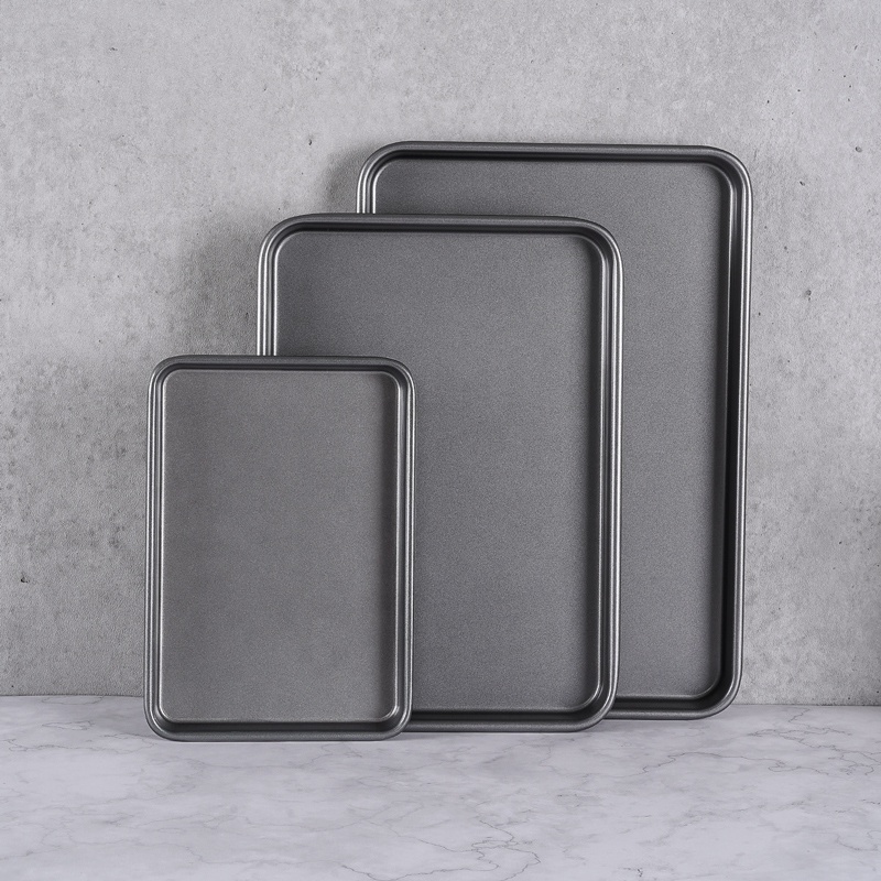 Set of 3 Rectangle Tray Baking Sheet Xynflon Nonstick Bakeware Dark Gray Steel Cookie Pan