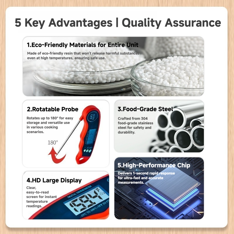 Foldable Instant Read Durable Waterproof Plastic Digital BBQ Food Meat Thermometer OEM/ODM 6-Month Warranty for Cooking Grilling