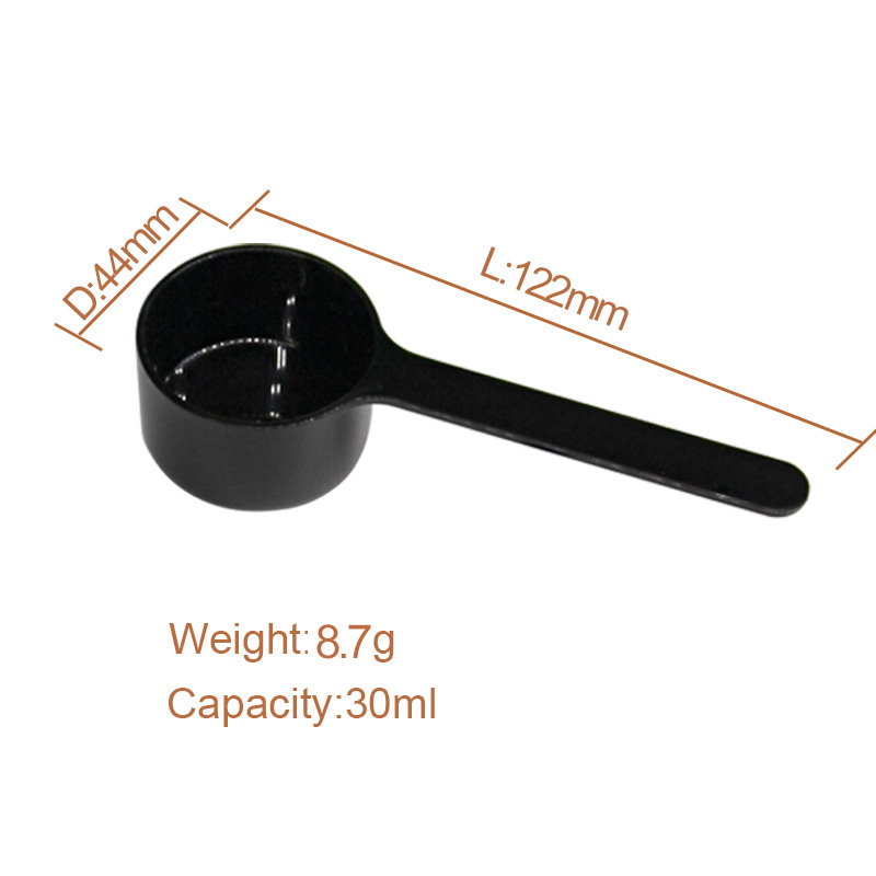 Custom Logo Long Handle Black Plastic Reusable Measuring Spoon Scoop Stirrer Function Portable Handheld Design 30ml Capacity