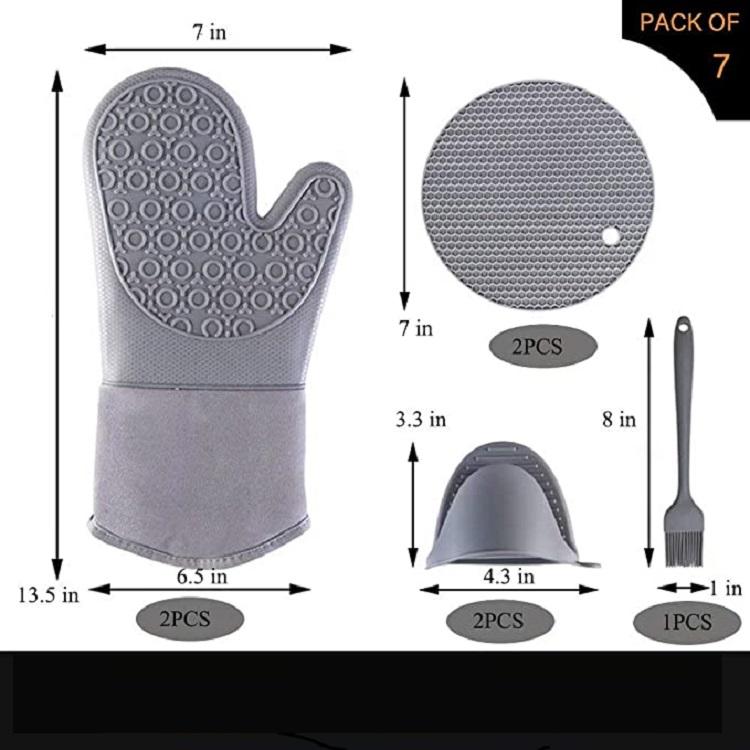 Heat Resistant 7PCS Set Silicone Oven Mitts Mini Pinch Mitts Hot Pads Potholders Trivet Mats Basting Brush for Baking Cooking