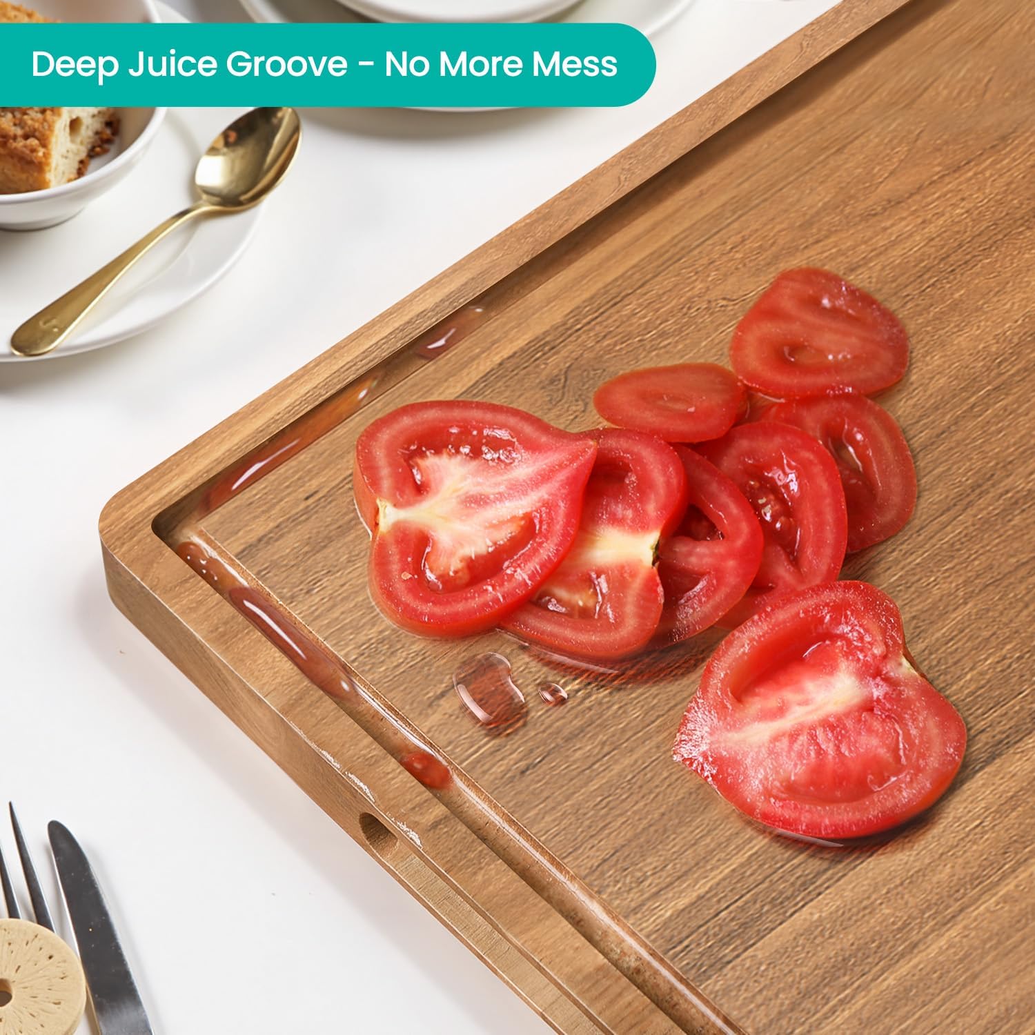 Acacia Wood Cutting Board Set With Juice Compartment And Handle Suitable For Kitchen's Set Of Durable Boards