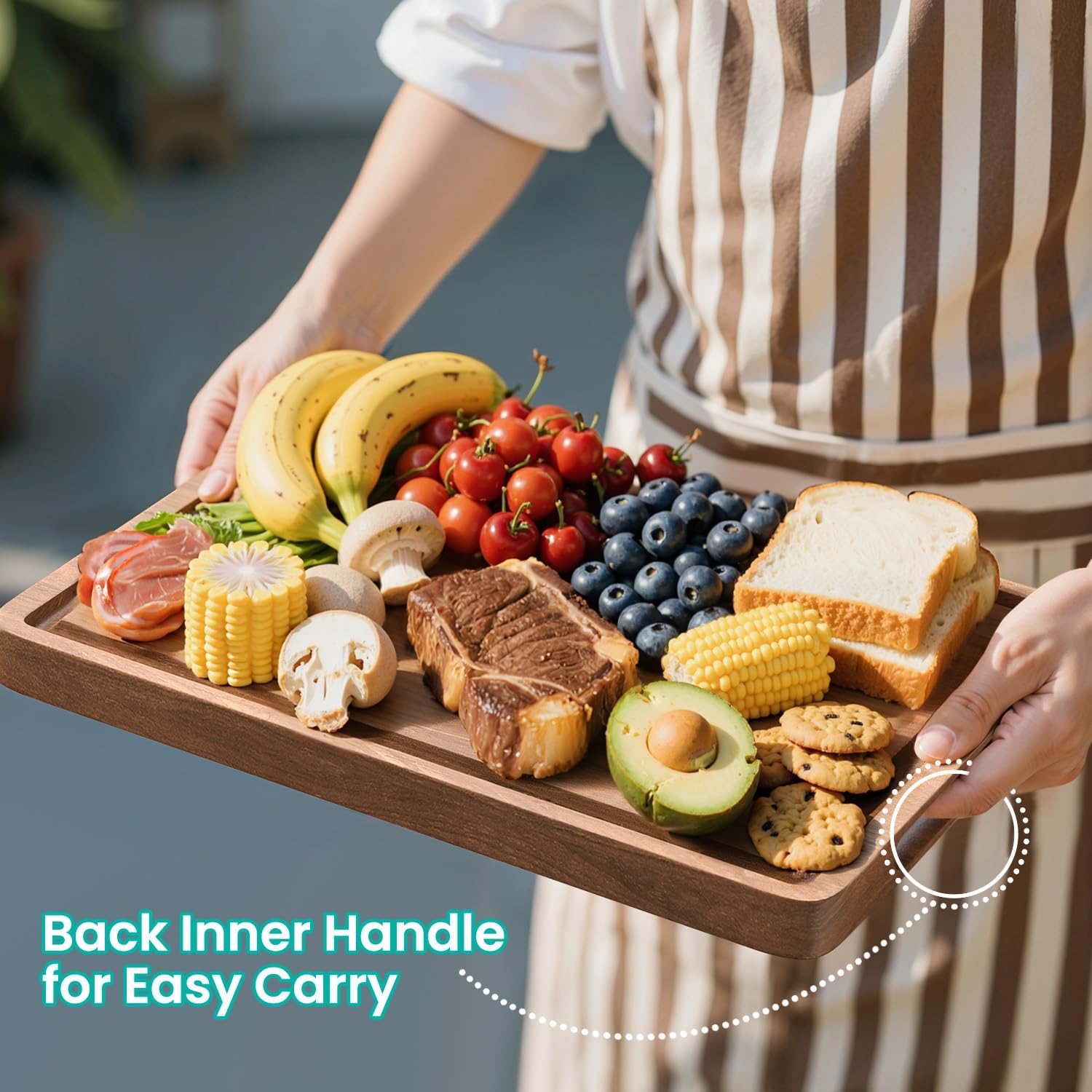 Acacia Wood Cutting Board Set With Juice Compartment And Handle Suitable For Kitchen's Set Of Durable Boards