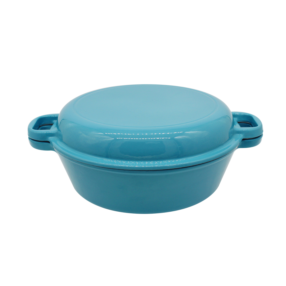 Red Classic Design Cast Iron Dutch Oven Skillet 2-in-1 Combo Cooker with Enamel Coating for Soup Stock Pots Gas Induction Ready