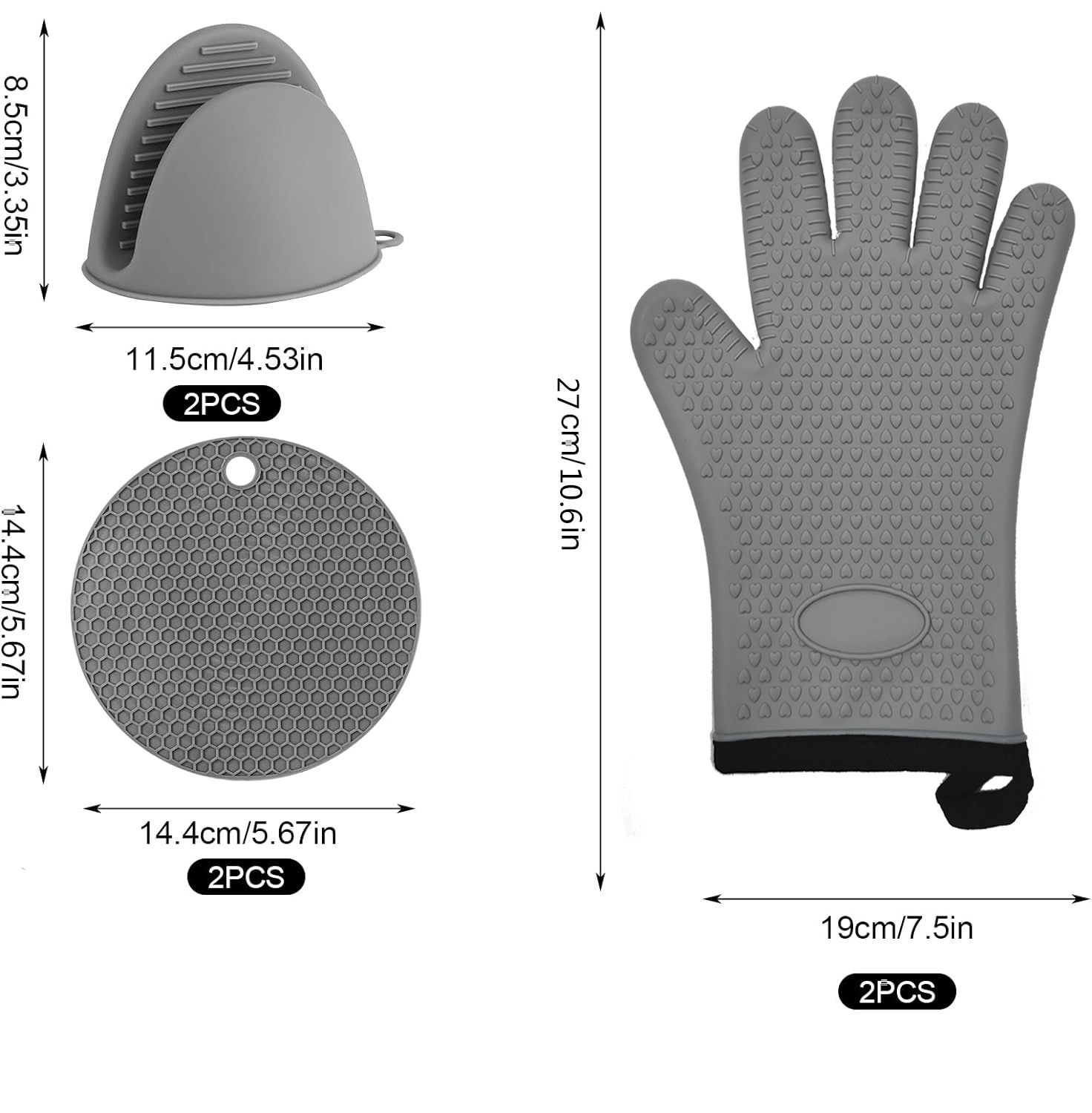 Silicone Oven Gloves Heat Resistant Trivet Mats and Cooking Oven Mitts Pot Holders Set for Kitchen