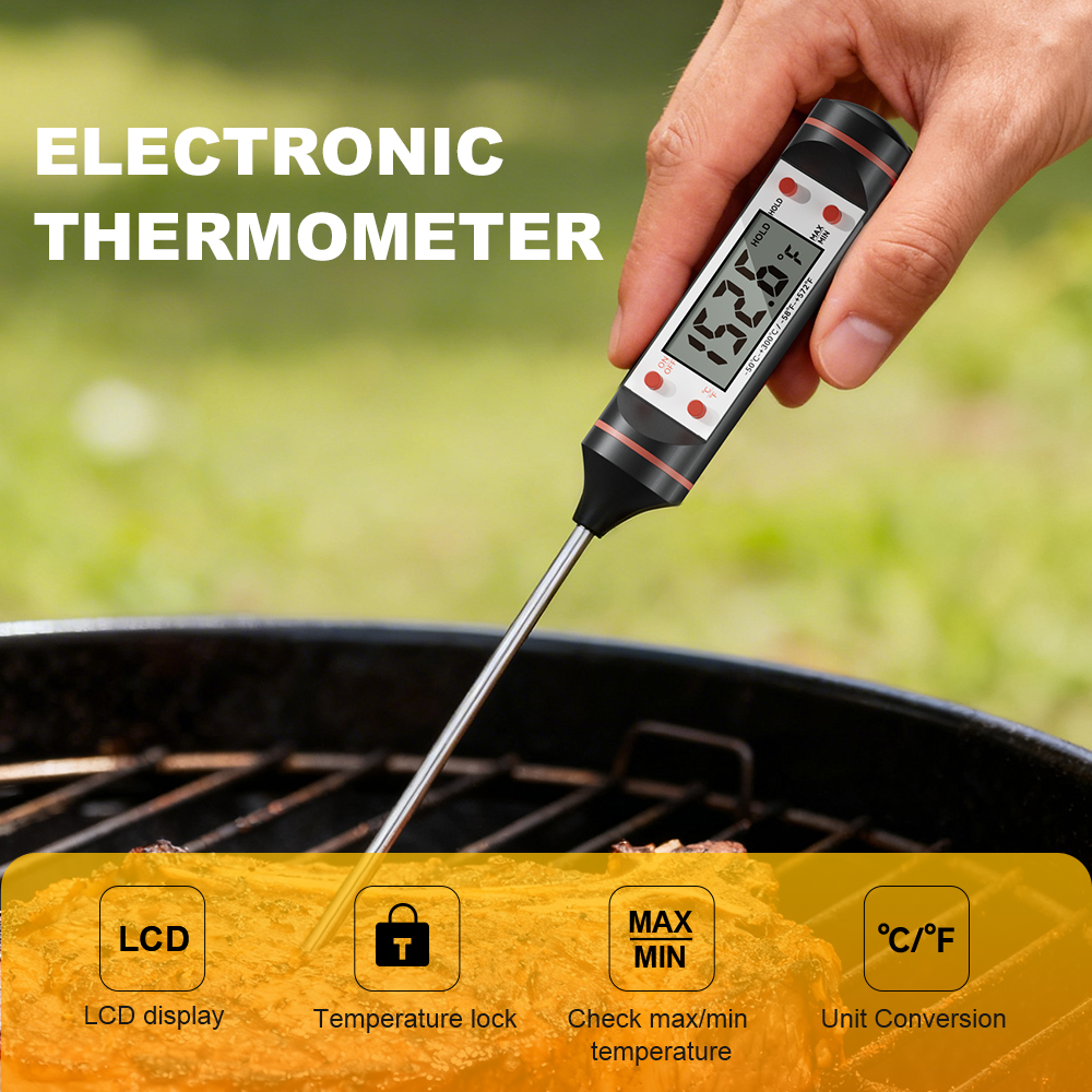 TP101 Digital Probe Meat Thermometer with LCD Display for Kitchen Barbecue &amp; Baking 0.1C Accuracy (Not Including Battery)
