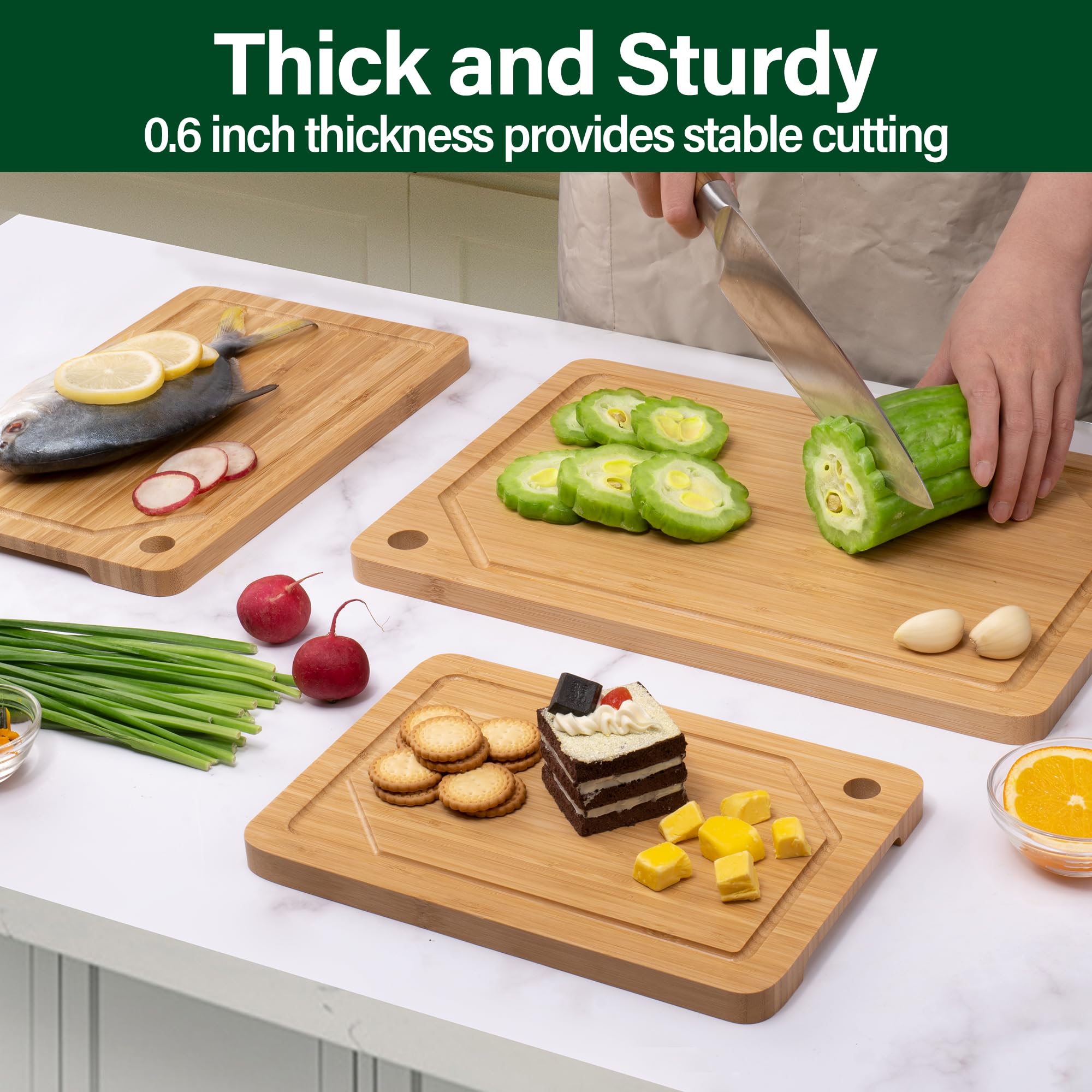 JQ Kitchen Wooden Two Sides Acasia Wood Restaurant White Designer Rectangle Bamboo Custom Logo Acacia Cutting Board