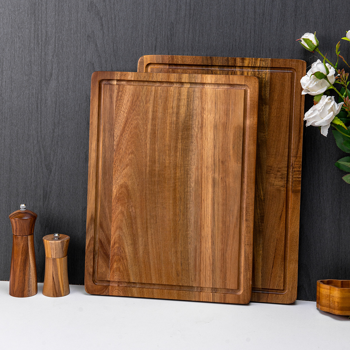 Acacia Wood Cutting Board Large Size with Juice Grooves for Kitchen Meal Prep Outdoor Food Serving Cheese Chopping