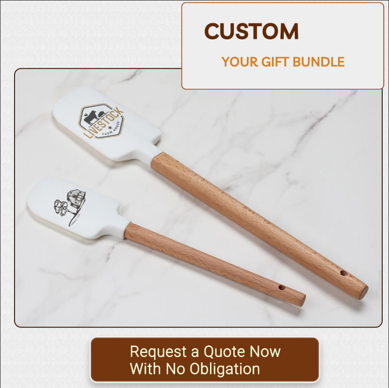 Oem logo Custom Screen Printing Engraved Baking Silicone Spatulas with Wooden Handle